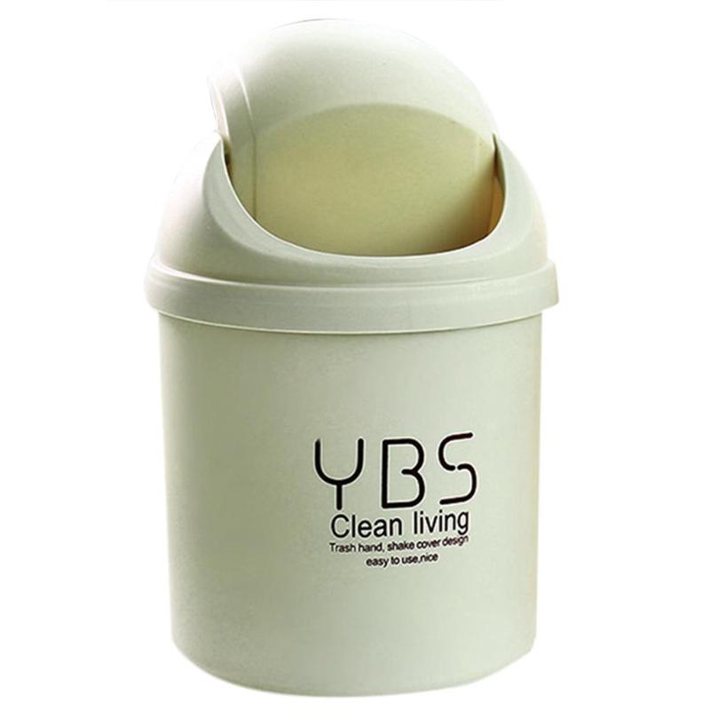 Mini Waste Bin Desktop Home Garbage Basket Table Trash Can Swing with Lid: White