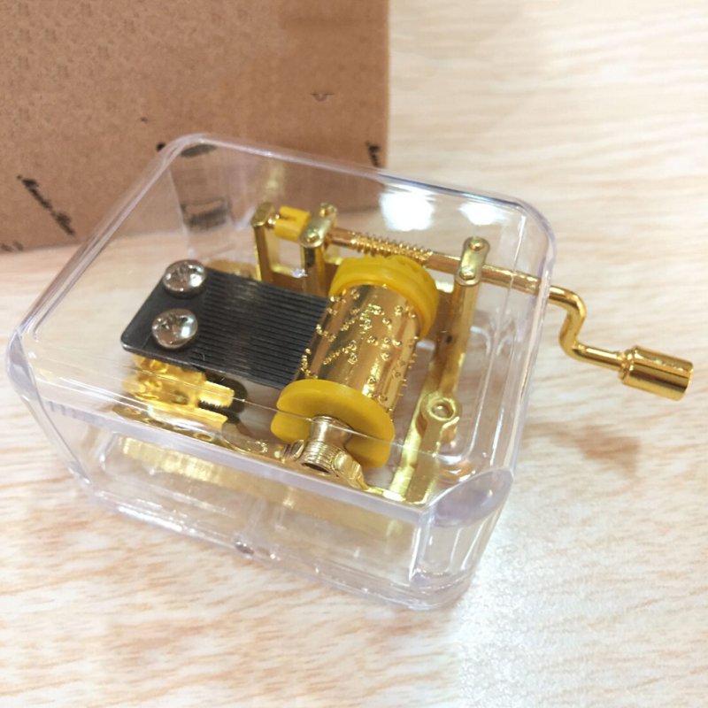 Transparent Acrylic Square Music Boxes Gold Hand Cranked Gurdy 18 Note Music Box Play Birthday Christmas Year: Happy Birthday
