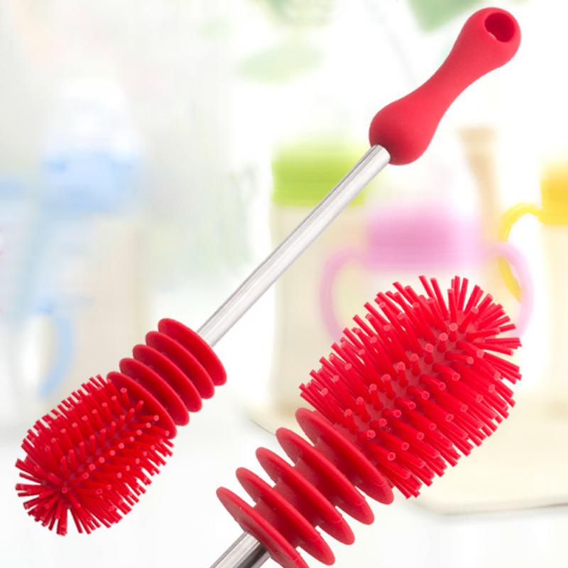 Silicone Cup Scrubbing Feeding-bottle Brush Long Handle Soft Sponge Baby Bottle Brush