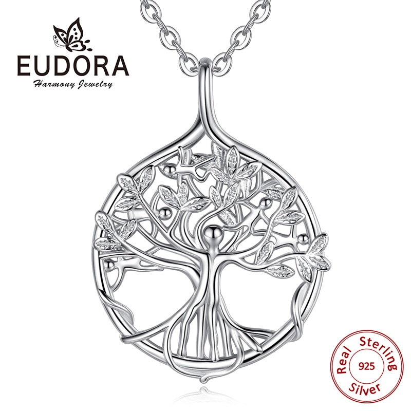EUDORA-colgante de árbol de la vida para mujer, de plata de ley, collar con árbol familiar de plata con personas felices, joyería fina para mujer, de D448