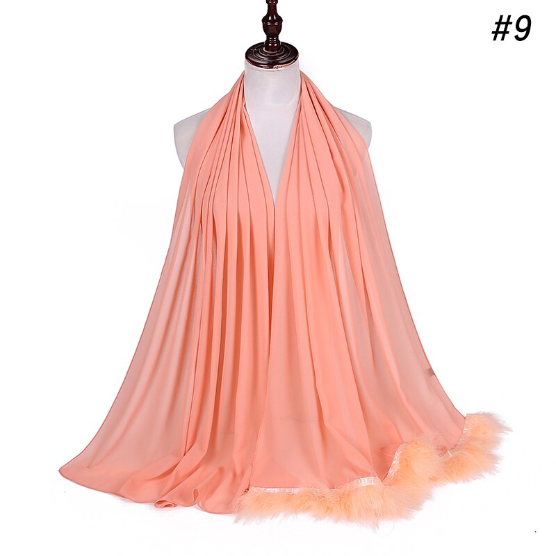 Veren chiffon sjaal hijab dons bubbelsjaal luxe populaire kwastjessjaals sjaal moslim sjaal 170 x 75cm: Kleur 9