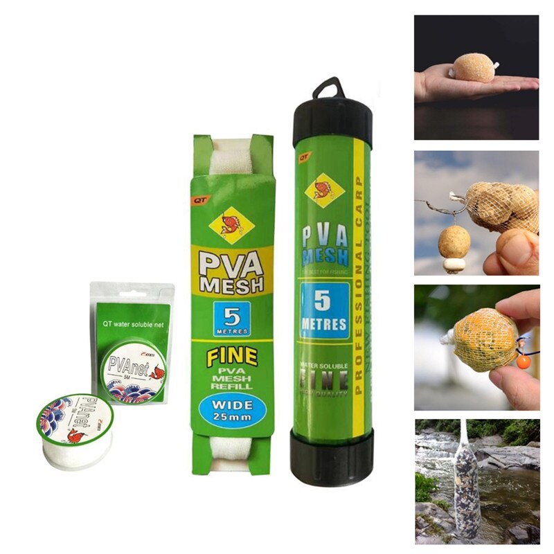 5m PVA Soluble Narrow Fishing Net Network Refill Stocking Bait Bag Water Dissolving Multifilament Mesh Fishing Feeder