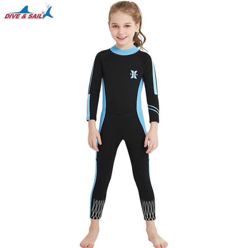 Traje de buceo de neopreno para niños y niñas, traje de baño de manga larga que mantiene el calor, protección UV, 2,5 MM: A2 / M