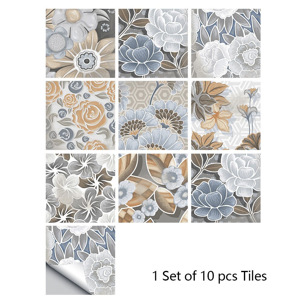 10 pièces/ensemble marbre fleurs motif cristal dur carreaux autocollant Mural cuisine sol rénovation de la maison Art Mural amovible stickers muraux: 20cmX20cmX10pcs