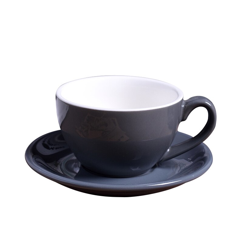 220ml keramiske kaffekopper kaffekoppsett europeisk stil cappuccinokopper for latte mokka te kaffekopp med tallerken: Grå