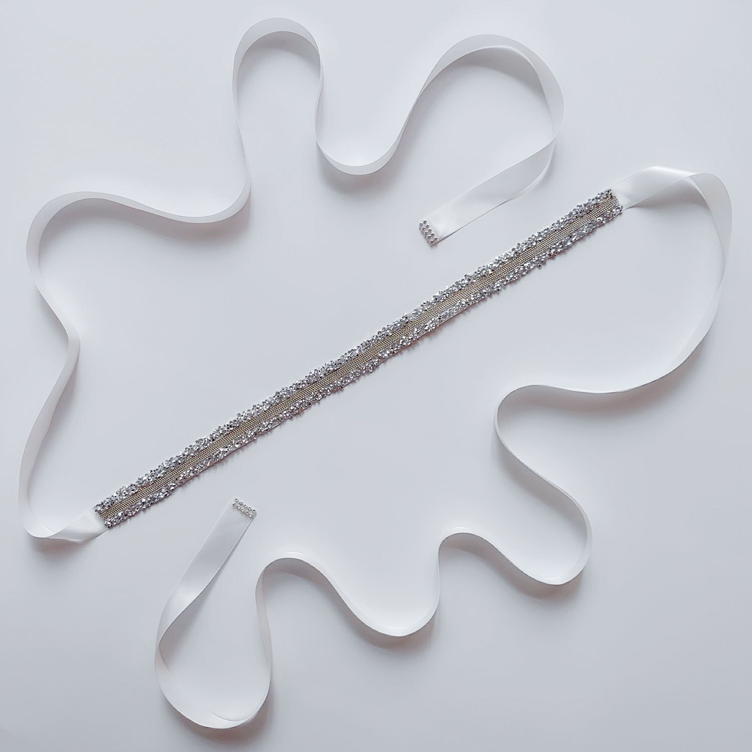 Crystal Wedding Riemen Satijn Strass Trouwjurk Riem Bruiloft Accessoires Bruids Lint Sash Riem: WHITE