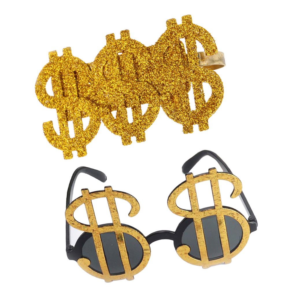 2 stk bling us dollar tegn briller ring kostume big daddy alfons dress up rekvisitter