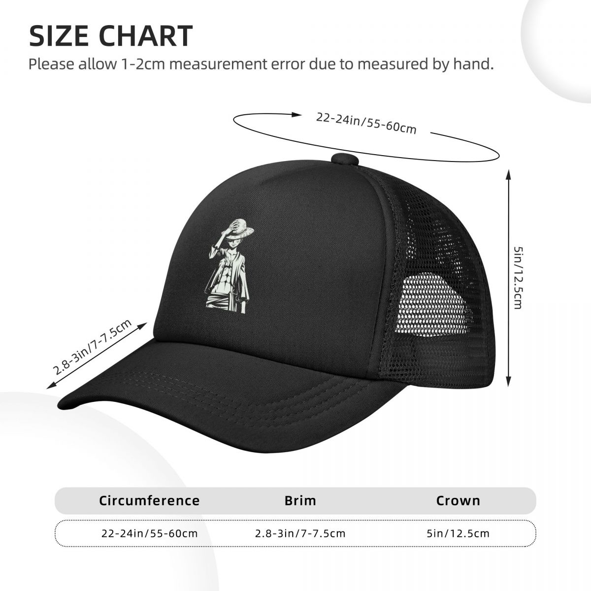 en stykke luffy anime baseball caps nettinghatter justerbare utendørs unisex caps