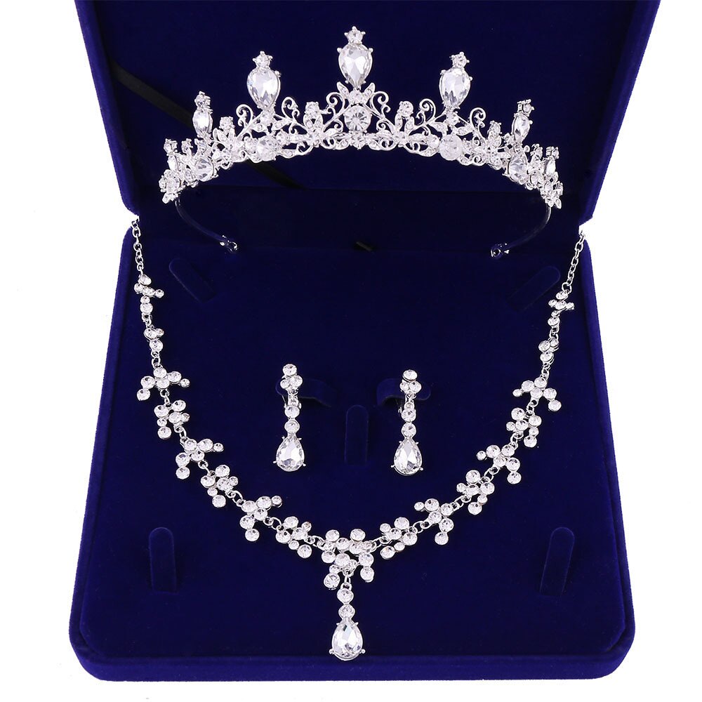 Set di gioielli da sposa con goccia d&#39;acqua in cristallo barocco Set di orecchini con corona di diademi di strass per Set di gioielli da sposa Dubai