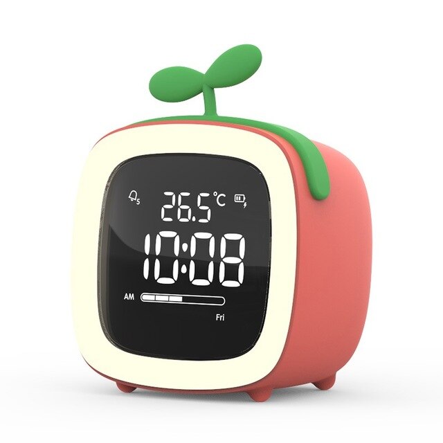 Cut Digital Alarm Clock Cartoon Night Light Desk Alarm Clock Rechargeable Battery, Christmas for Kids: Pink