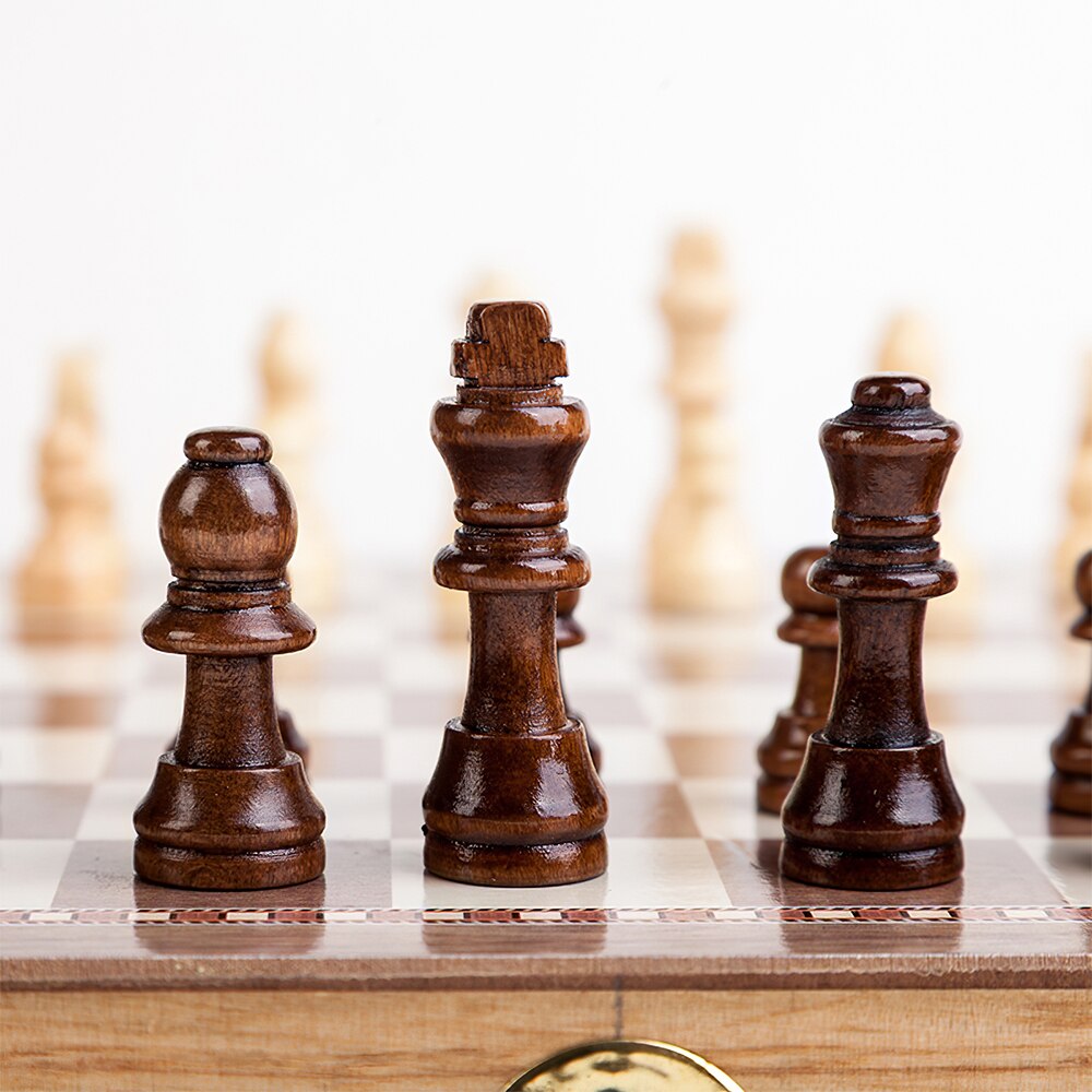 Wooden International Chess Set 3 in 1 Chess Set Wooden Chess Game Backgammon Checkers Indoor Travel Ches