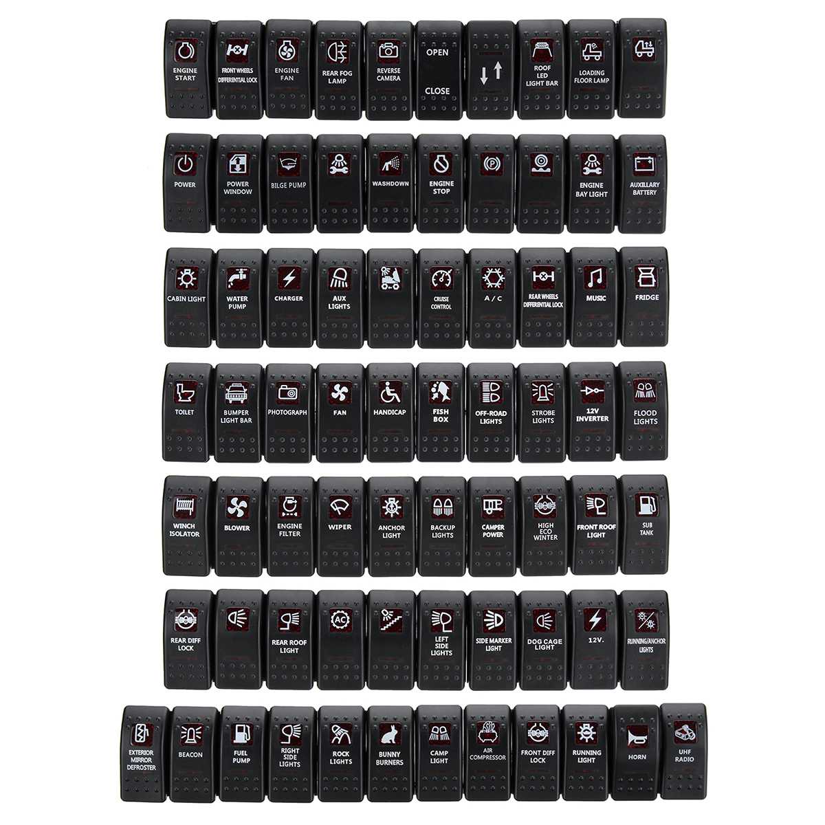 1pcs 12V/24V 5pin/7pin Car RV Bus Boat Caravan Rocker Switches Waterproof Rocker Switch Dual Red LED Light Bar SPST ON-OFF