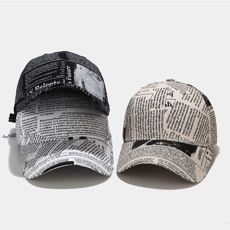 FS 2022 Yellow Retro Newspaper Pattern Baseball Cap For Men Summer Women Stylish Caps Streetwear Hip Hop Trucker Hat Casquette