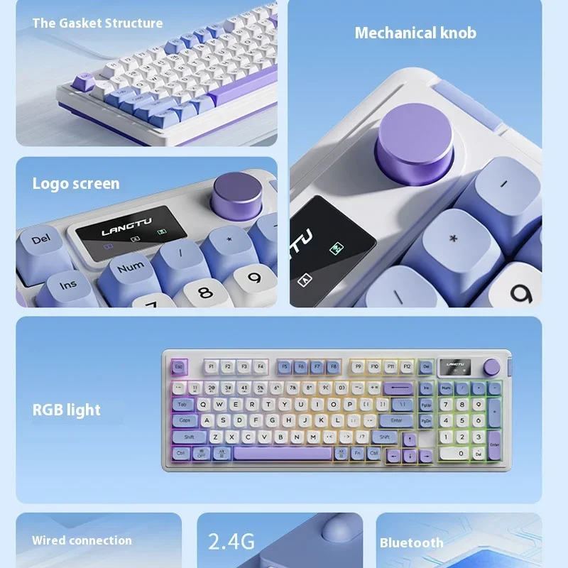 Langtu L98 3 tryb klawiatura mechaniczna z ekranem 99 klawiszy bezprzewodowa Bluetooth bezprzewodowa podkładka Rgb pokrętło komputerowa klawiatura do gier prezent