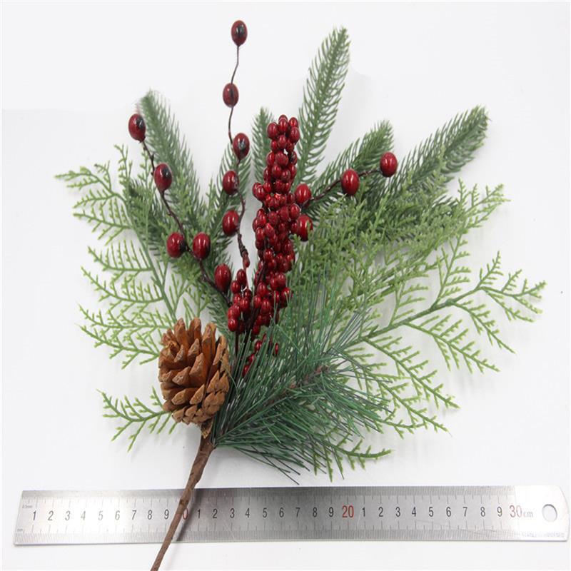 10 Uds. Palillo de bayas de Navidad Pinecone aguja de pino simulada rama pequeña rama de pino para de boda decoración Floral artesanías de flores