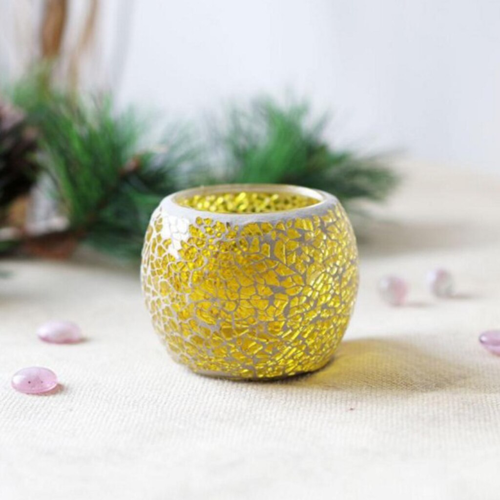 Candelabro de vidrio manchado de mosaico hecho a mano, taza de luz de té, maceta de flores de planta pequeña: C