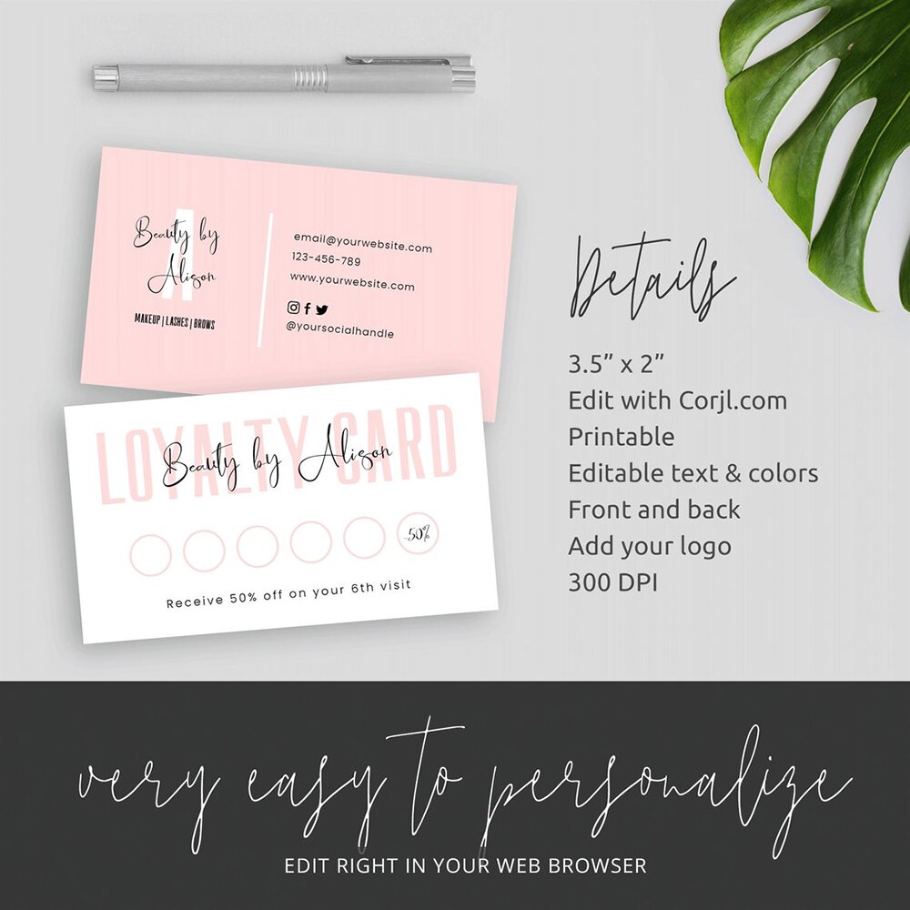 Carddsgn Printable Loyalty Card DIY Reward Cards Minimalist Loyalty Cards Salon Rewards Card Feminine Stamp Cards