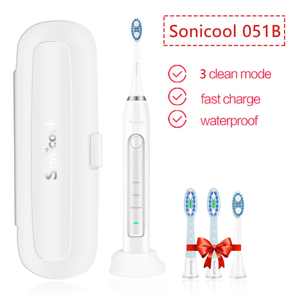 Podwójna elektryczna soniczna szczoteczka robić zębów H9 dorosły zegar 5 tryb USB akumulator ząb 10 wymienne główki robić szczoteczki 2 Travle Obudowa: Sonicool 051B biały