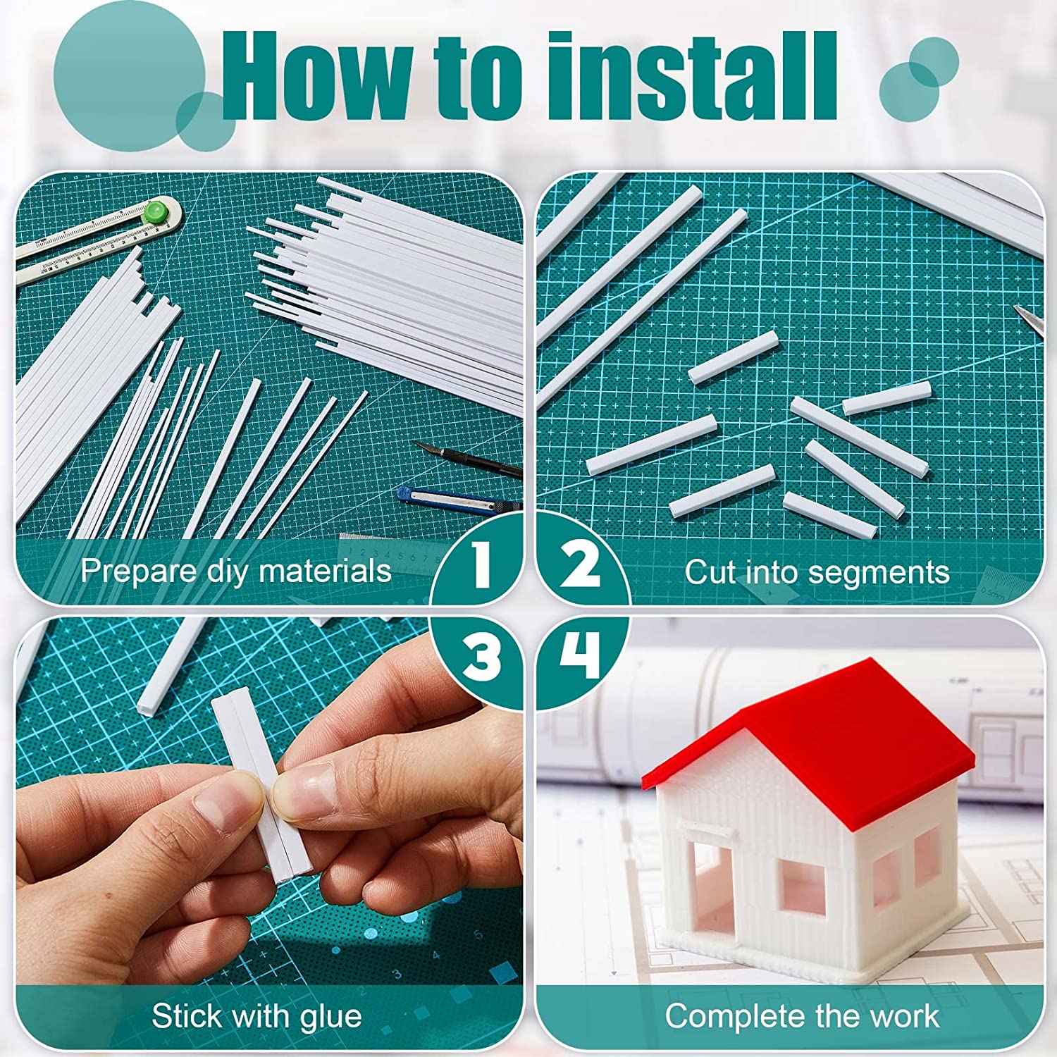 Varilla de plástico cuadrada blanca ABS para fabricación de modelos de arquitectura, Material de modelo, accesorios DIY, suministros de corte, 2/5/10/50 Uds.