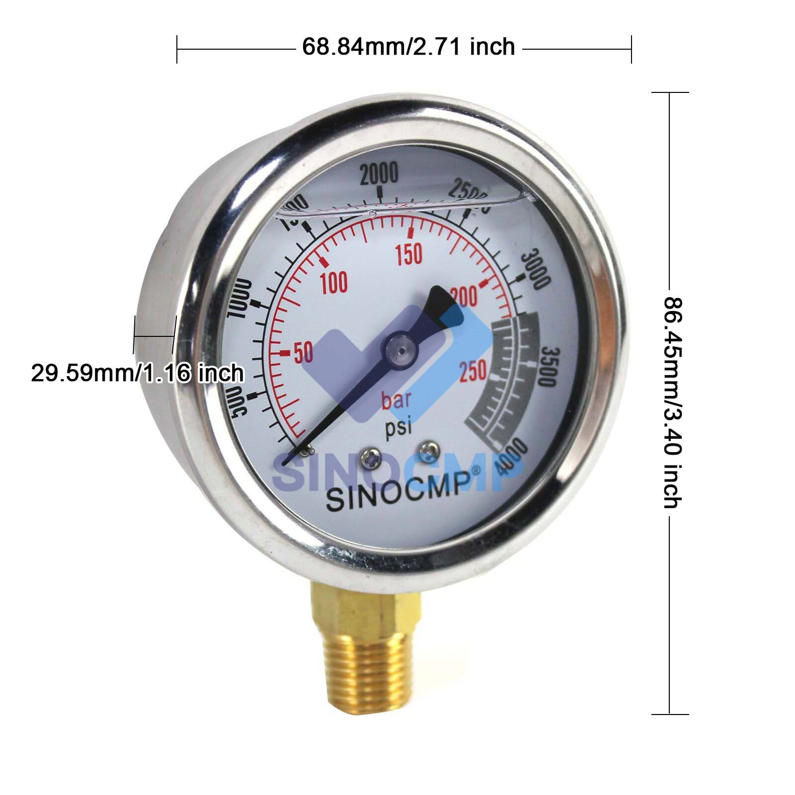 Hydraulische Manometer 25mpa/0-250Bar/0-4000PSI Zuinig Multifunctionele Dubbele