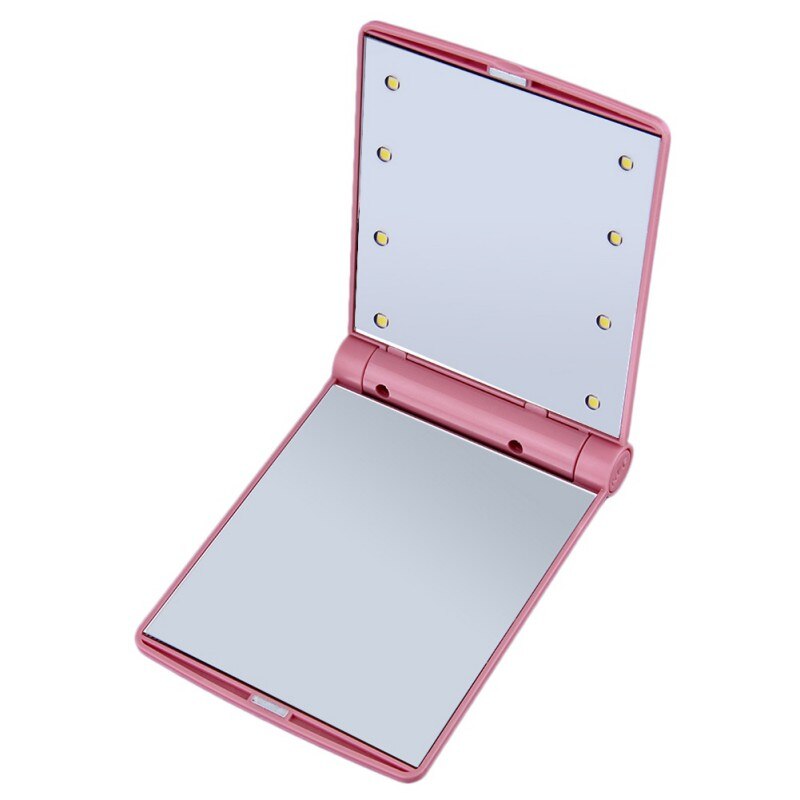 1pc sminkespejl med lys, bærbart kompakt led-spejl til kvinder, kosmetik-foldelomme med 6 led-lys makeup-værktøj: 8 led pink