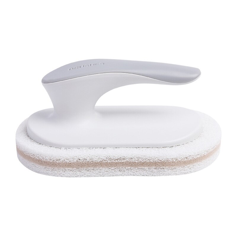 Sponge brush with handle kitchen pot and bowl brush multifunctional countertop household stove fish tank bathroom cleaning brush: white