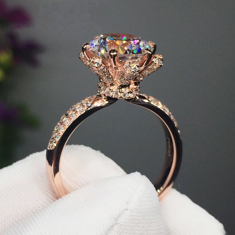 Vintage Blume ring Rose Gold Gefüllt 925 silber 3ct AAAAA Zirkon cz Engagement Hochzeit Band Ringe für frauen Braut Partei schmuck