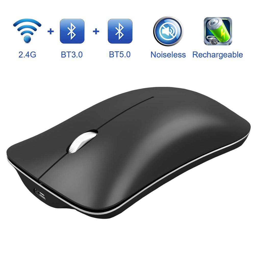 Wireless Rechargeable Mouse Silent Bluetooth5.0 Portable Multi-mode(BT5.0, BT3.0 or USB 2.4GHz) for Laptop Desktop MacBook PC