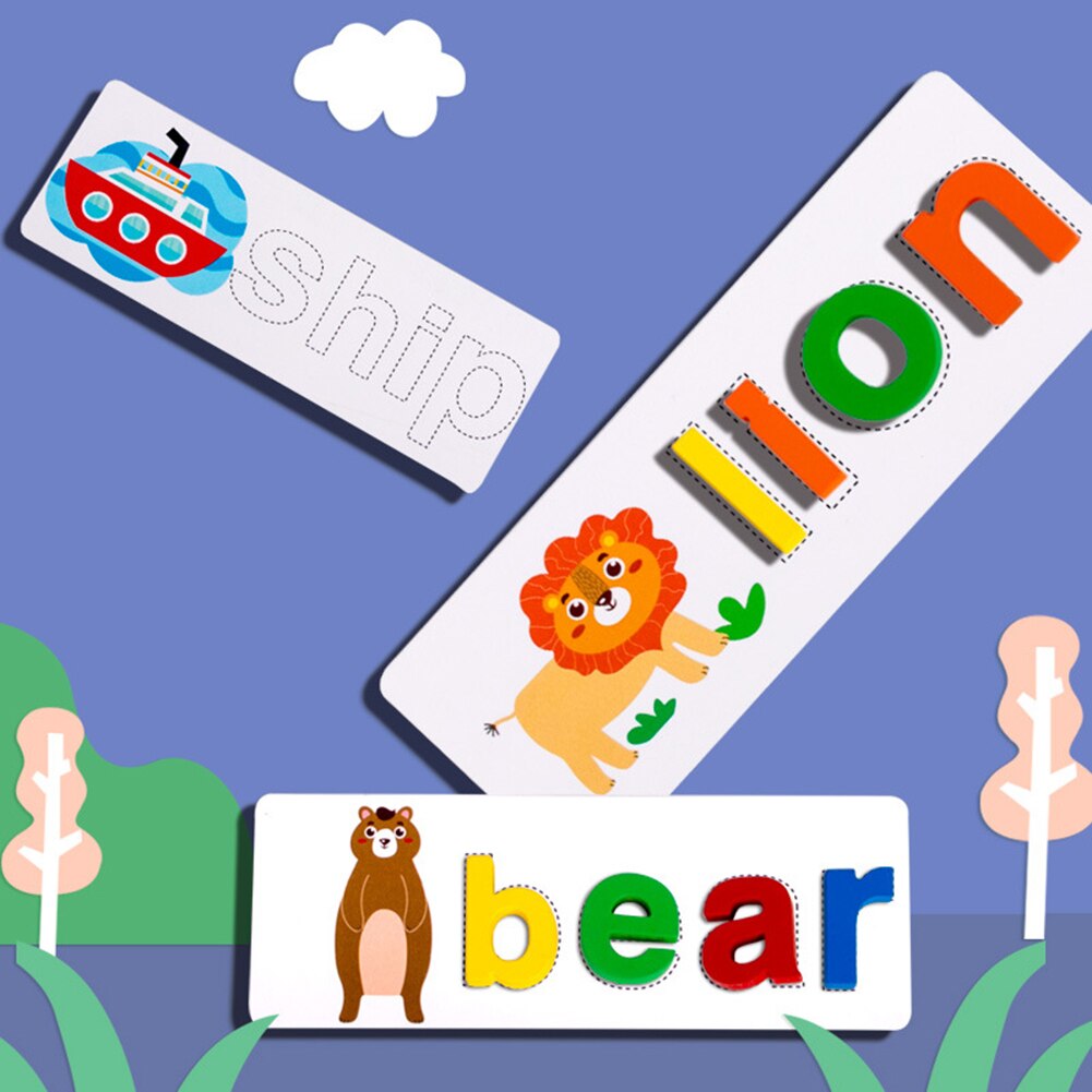 Stavning ord puslespil legetøjssæt engelsk 26 bogstaver genkendelse alfabet lille barn tidlig uddannelsesmæssig erkendelse prop