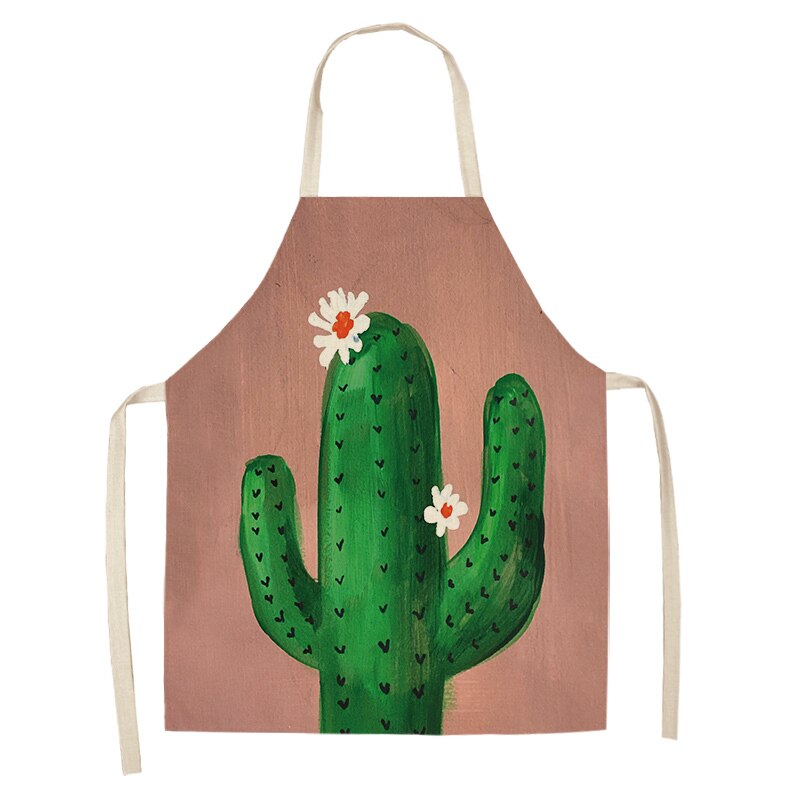 Tablier de cuisine motif Cactus pour femme, sans manches, en coton et lin, bavettes de cuisson à domicile, outils de nettoyage, 53x65cm, 1 pièce: H