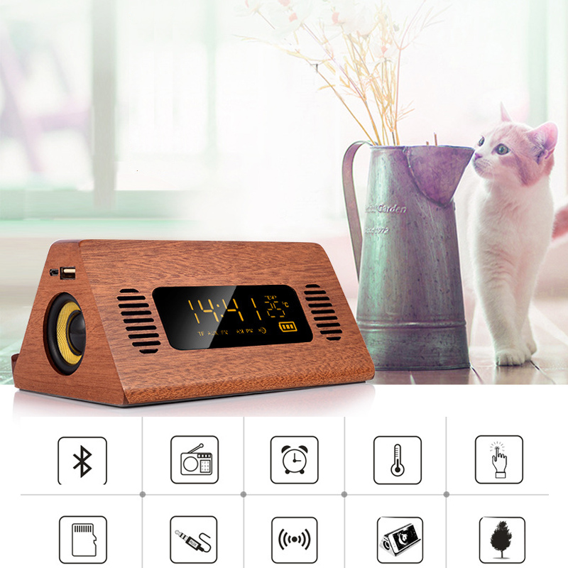 Alarm Clock Bluetooth Speaker FM Radio Digital Temperature Touch Screen Retro Snooze Table Clocks Phone Charging Voice Broadcast