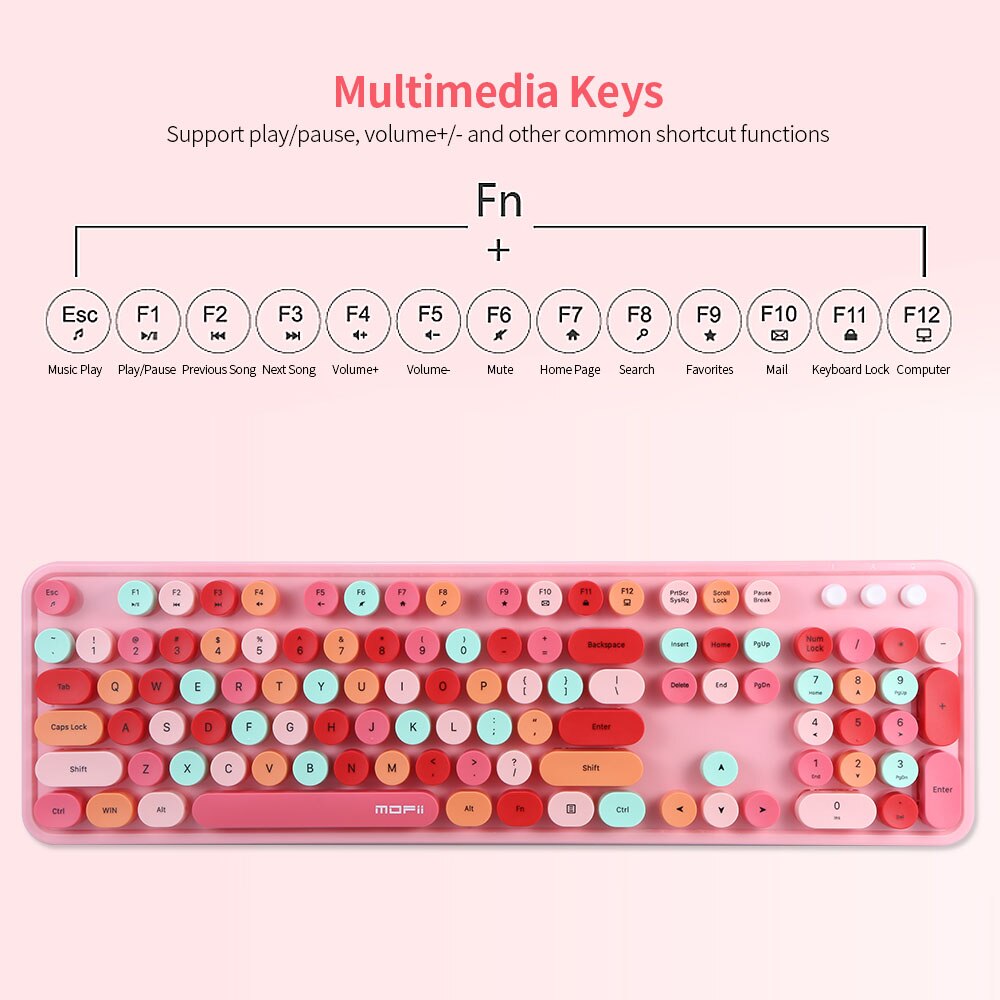 Mofii Sweet Keyboard Mouse Combo Mixed Color 2.4G Wireless Keyboard Mouse Set Circular Suspension Key Cap for PC Laptop