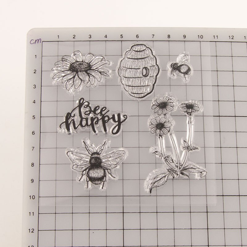 Wyse teekukka kirkkaat postimerkit rakkaus läpinäkyvä silikonileima korttien tekemiseen itse scrapbooking voikukka postimerkit hyvää syntymäpäivää: Mehiläinen onnellinen leima