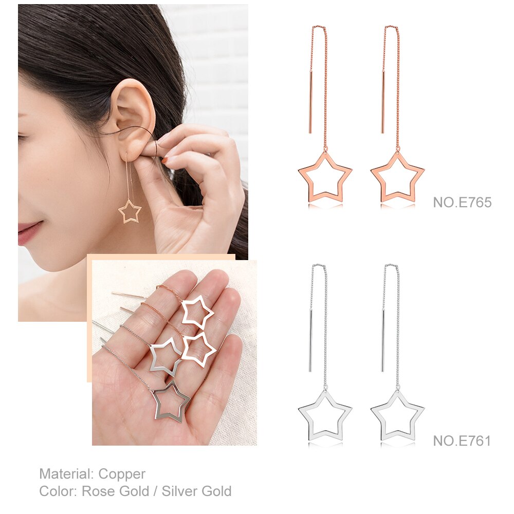 Orecchini pendenti lunghi intrecciati unici per le donne Piercing orecchino di moda a catena in oro rosa con catena per regali di gioielli per ragazze E243