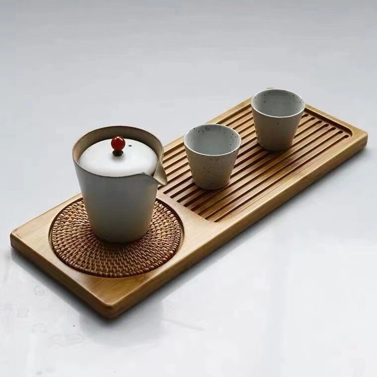 Rectangle Serving Tray Tea Storage Plate With Rattan Mat Kung Fu Tea Set Storage Tea Board Tray Kitchen Hotel Accessories ZB53