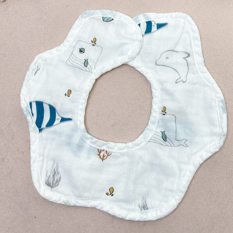 Cartoon Kinderen Slabbetjes 360 Roterende Bloemblaadje Bib Vier-Layer Mousseline Katoenen Baby Speeksel Slabbetjes Voeden Zorg Rijst Zak Leuke baby Slabbetjes: Seahorse
