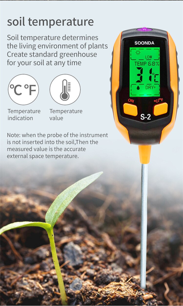 4 in 1 Soil PH Meter Hygrometer Soil Moisture Sensor Meter Plants Acidity Humidity PH Monitor Detector Sunlight рН-тестер