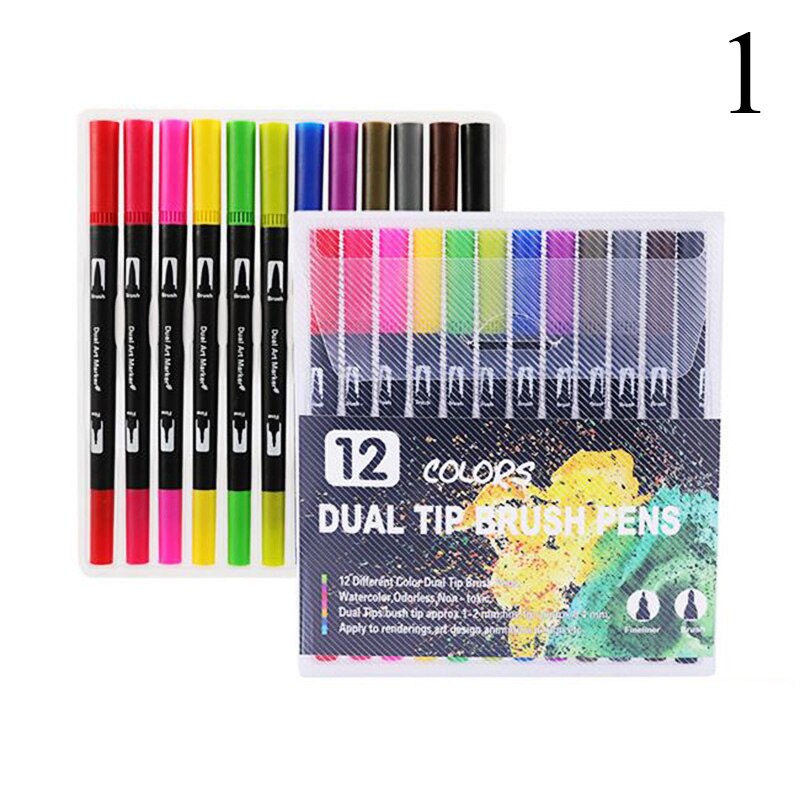 FineLiner – stylos marqueurs d'art à double pointe, 12/48/72/100/120 couleurs, pour dessin, peinture, calligraphie, fournitures d'art: 12 Colors Black