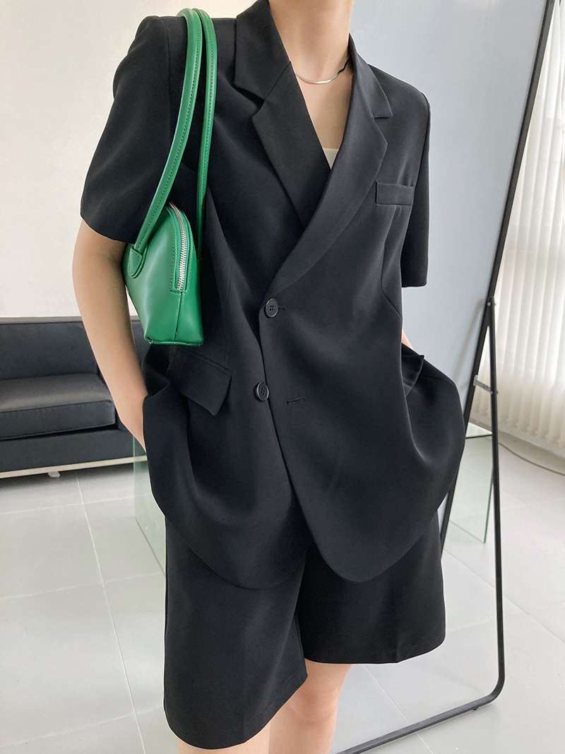 Summer Thin Short Sleeve Suit Jacket Women + Suit Shorts Suit Casual Loose Suit Two Piece Set
