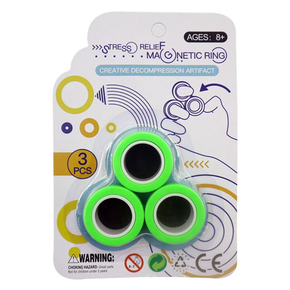 Anti-Stress Vinger Magnetische Ringen Voor Autisme Angst Relief Focus Kids Decompressie Speelgoed Magische Ring Rekwisieten: green