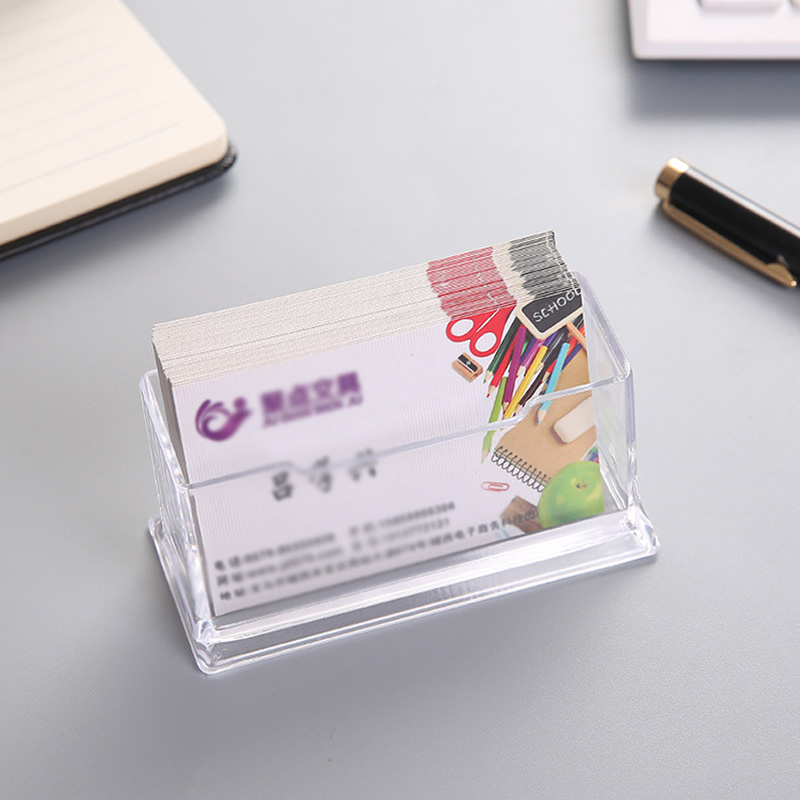 1pc Transparent Acrylic Business Card Pen Storage Box Desk Display Card Storage Box ID Card Organizer Office Supplies: 1pc Without Pen Slot