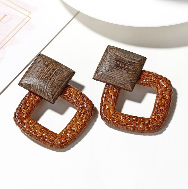 MGaidila, pendientes geométricos hechos de pendientes de madera, pendientes de estilo nacional retro bohemio: E2396