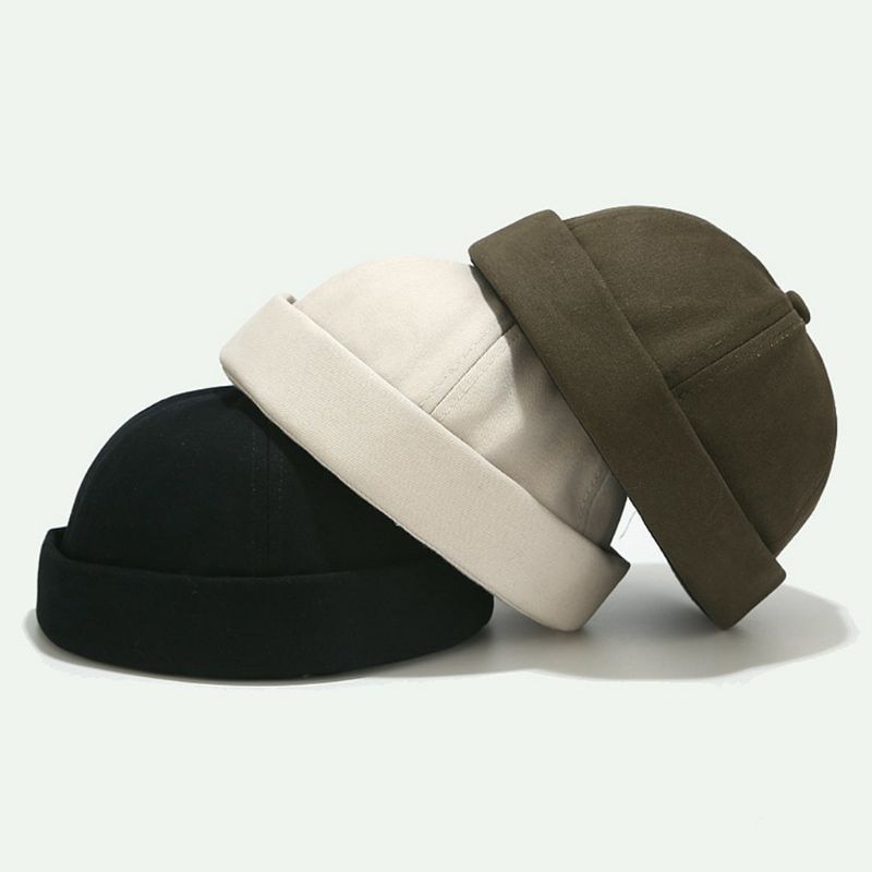 Men Women Retro Dome Melon Brimless Beanie Cap Solid Color Trendy Yuppies 6 Panels Casual Cotton Docker Sailor Hat