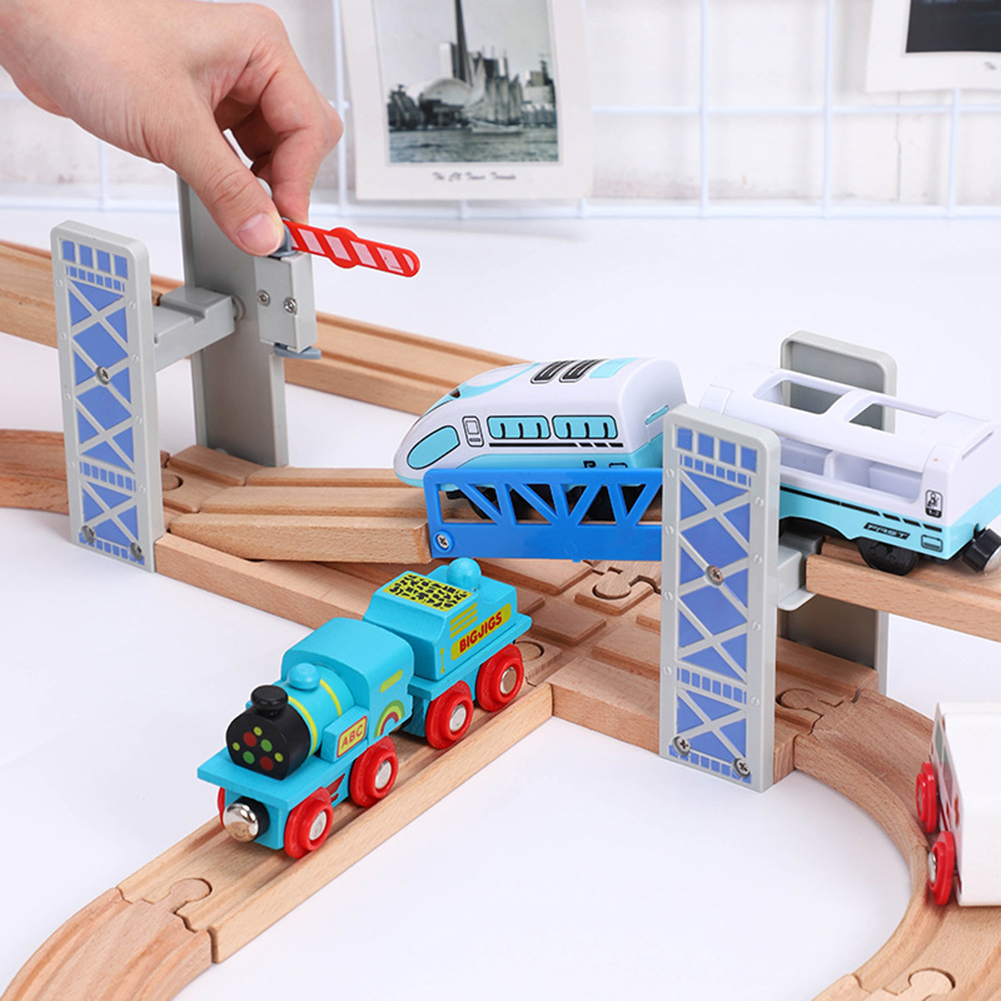 Wooden Double Deck Bridge Overpass Toy DIY Train Tracks Railway Scene Accessory DIY Assembly Railway Children Interactive Toys