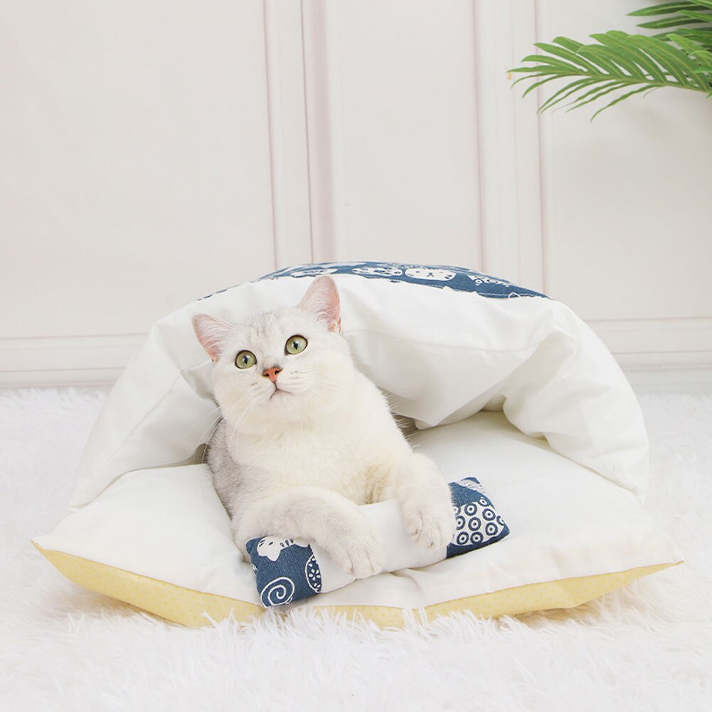 Japanischen Katze Bett Winter Abnehmbare Warme Katze Schlafsack Tiefen Schlaf Haustier Hund Bett Haus Katzen Nest Kissen mit Kissen