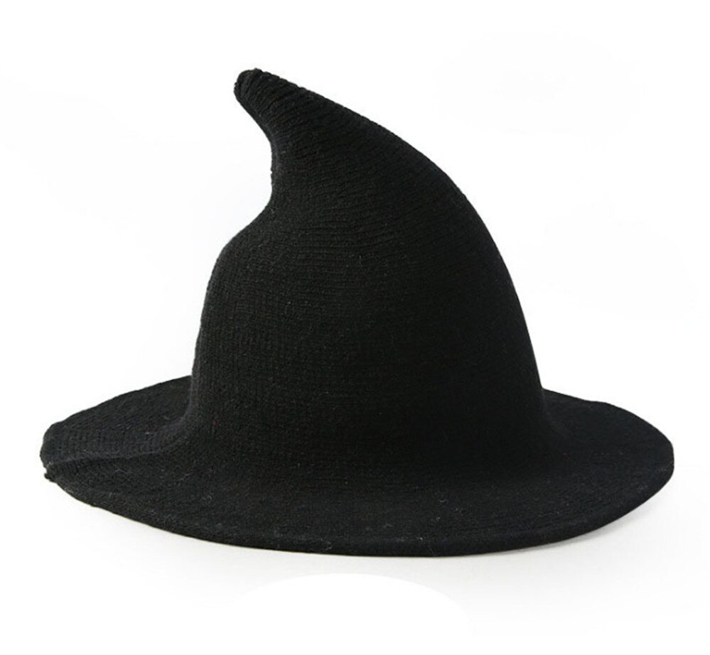 Sombrero de bruja negra para Halloween para mujer, accesorio de disfraz de , gorra con visera de , tejido de lana, acc005: Negro