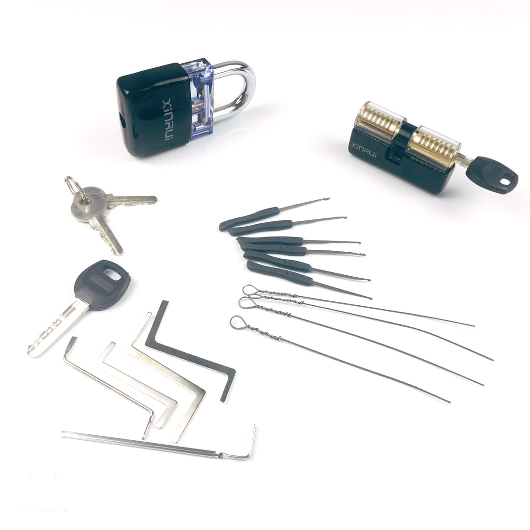 Locksmith Supply Training Set 2pcs Transparent Lock with Remove Pick Tools,5pcs Tension Tool,Great Practice for Men: K