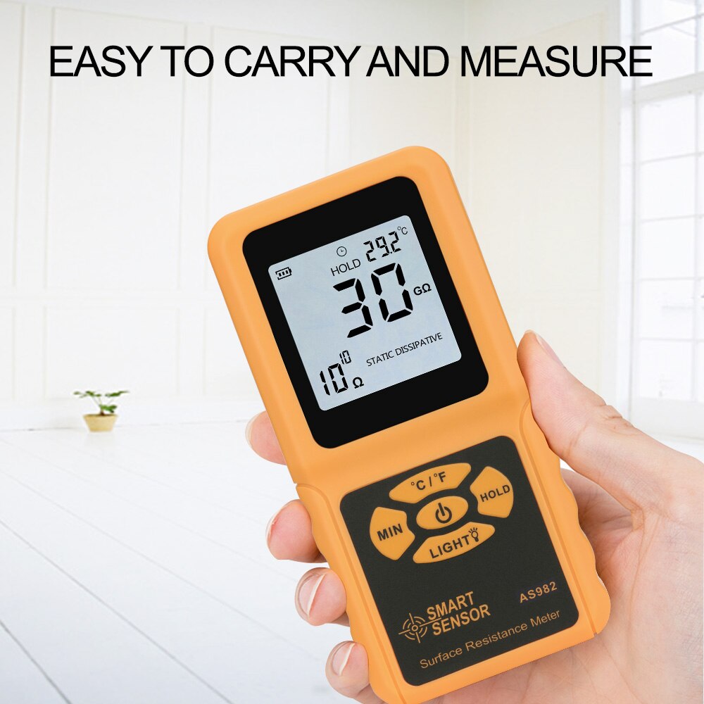 Smart sensor Portable LCD display surface resistance meter tester Handheld Surface Resistance Meter with Data Holding function