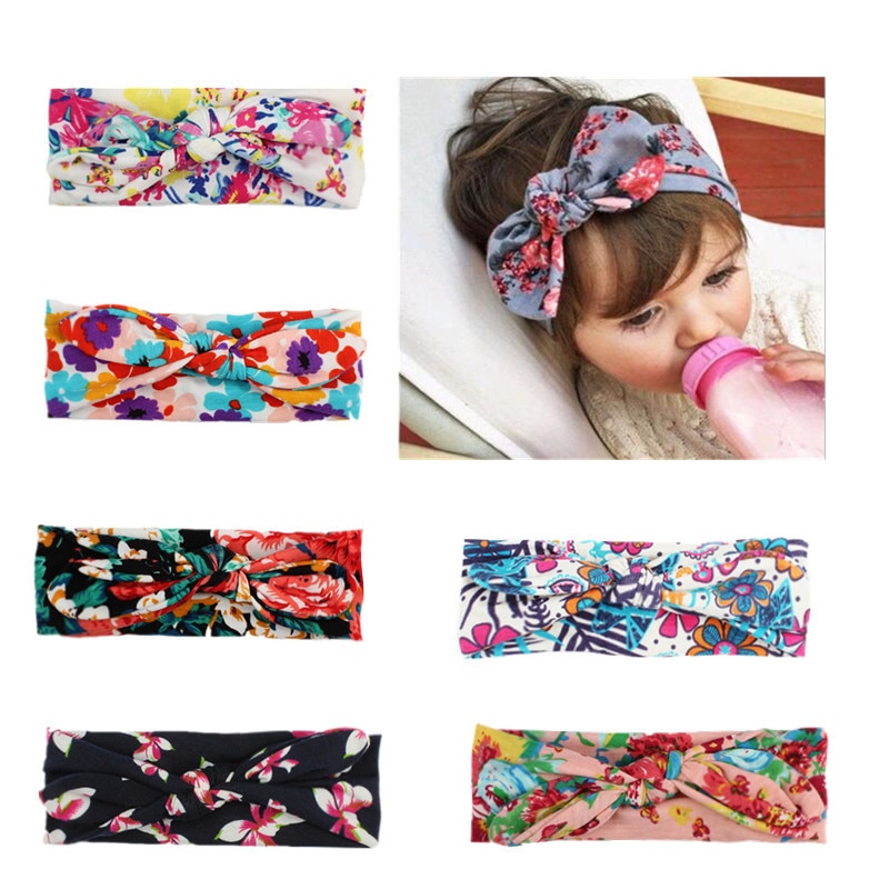 Europäische Frühling/Sommer Blumen- Baumwolle infantil Bogen Stirnband Heißer Elastische freundlicher Mädchen DIY Haar Zubehör Für Party