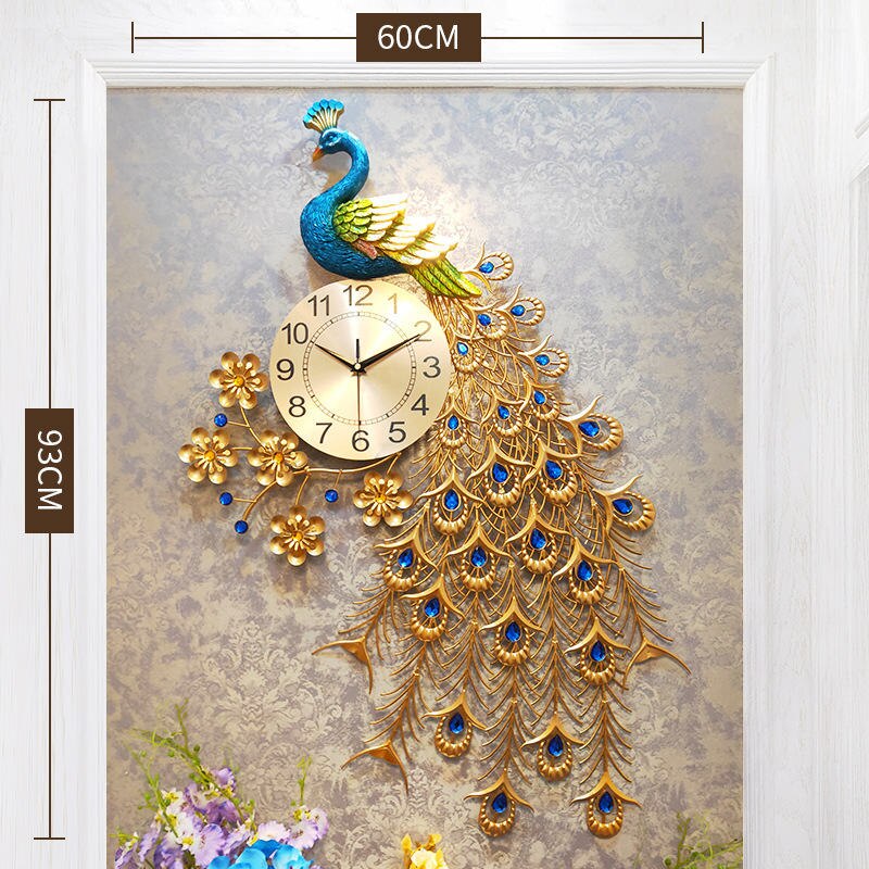 Wandklokken Grote Crystal Pauw Moderne 3D Luxe Klokken Muur Voor Woonkamer Home Decor Wandklok Horloges bruiloft: Default Title
